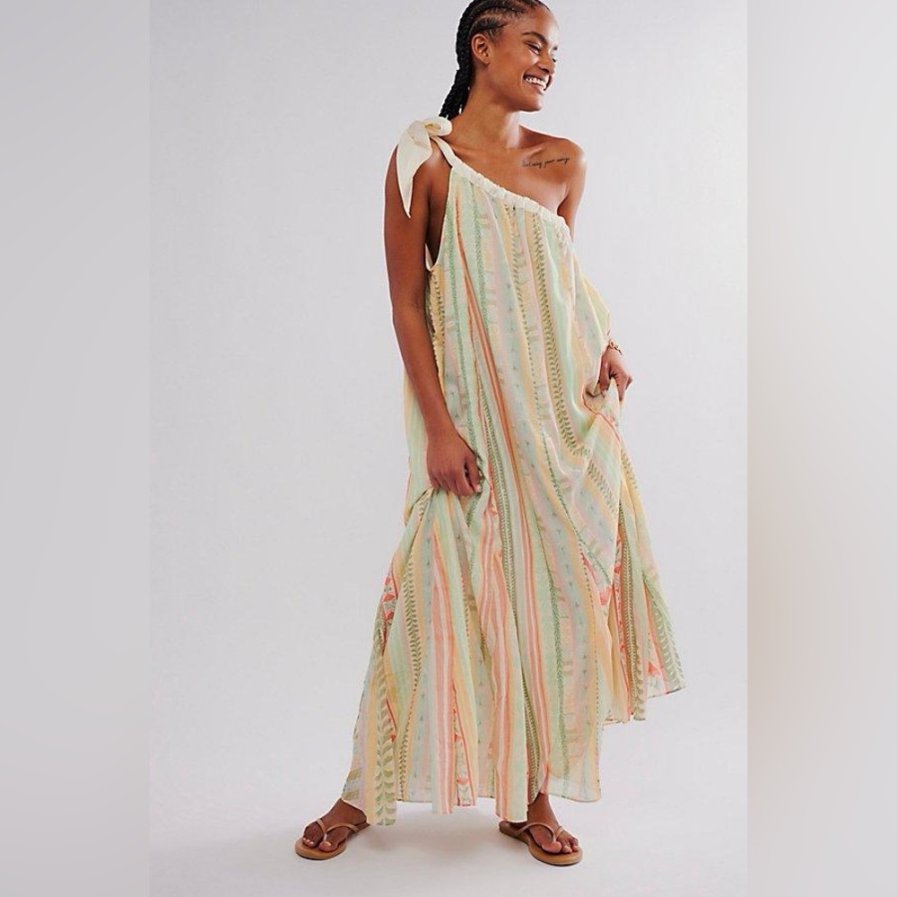 FREE PEOPLE TOVA ONE SHOULDER FLORAL COLORFUL MAXI DRESS SIZE XS